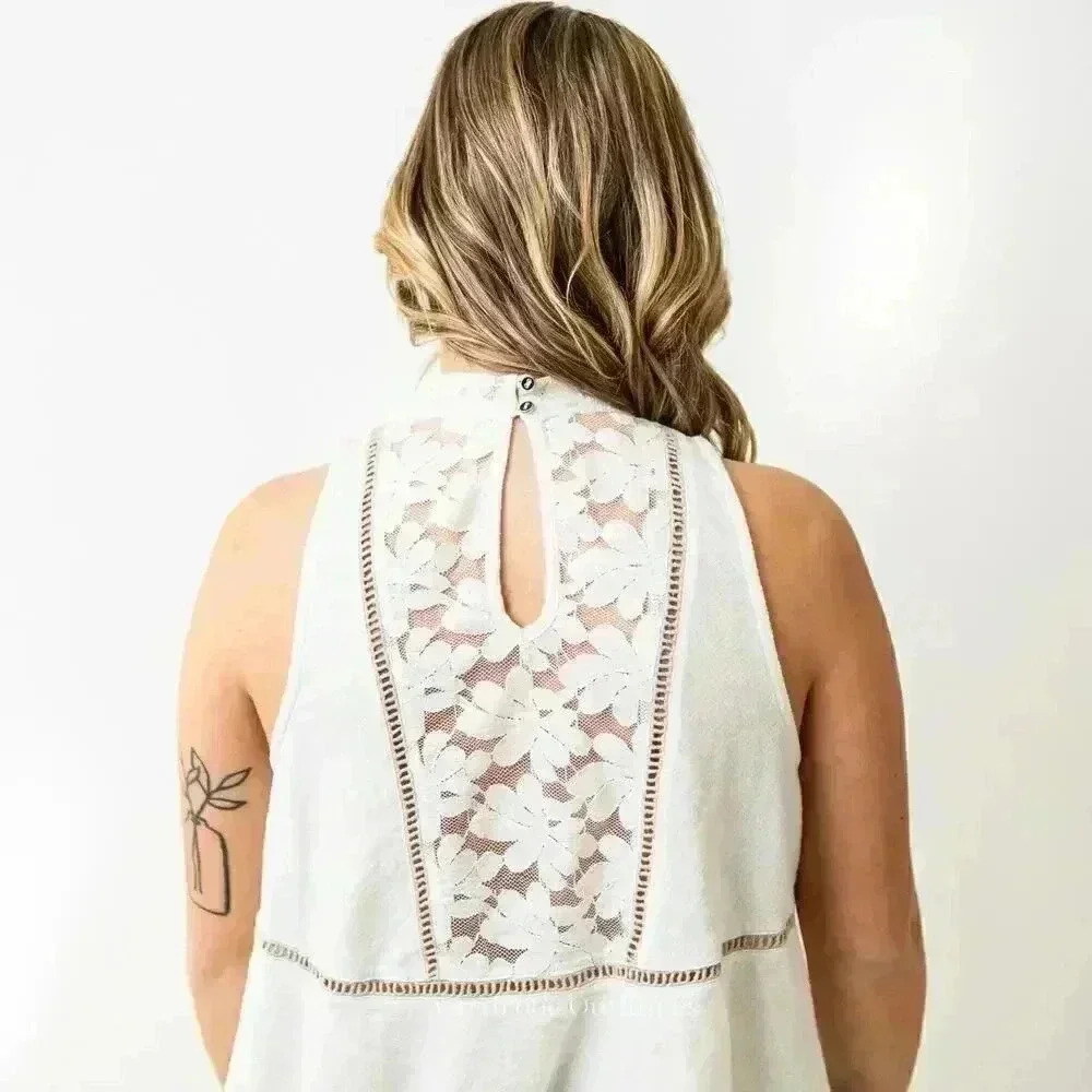 Free People Lace Back Sleeveless Collared Tank Top - Picture 5 of 7